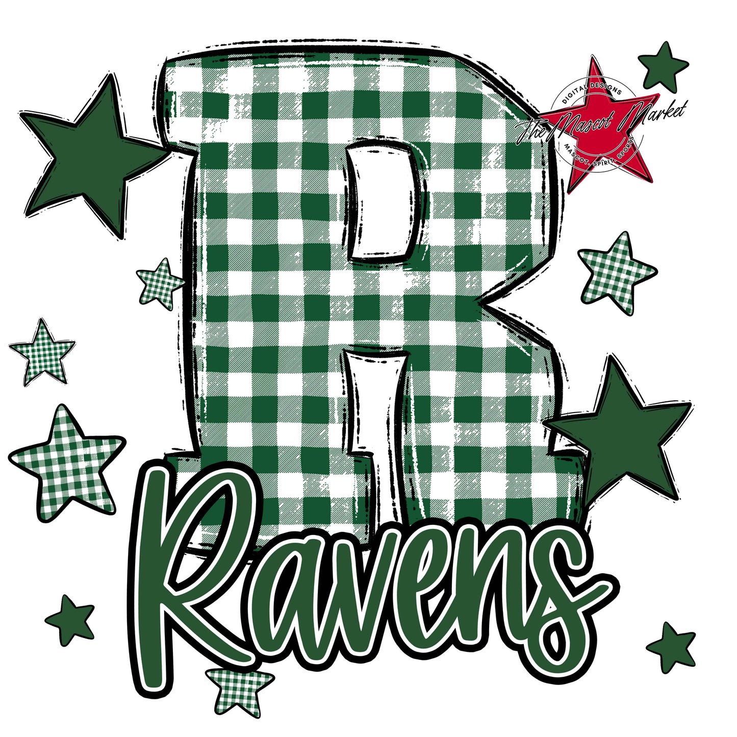 Ravens Plaid Star Design-Green