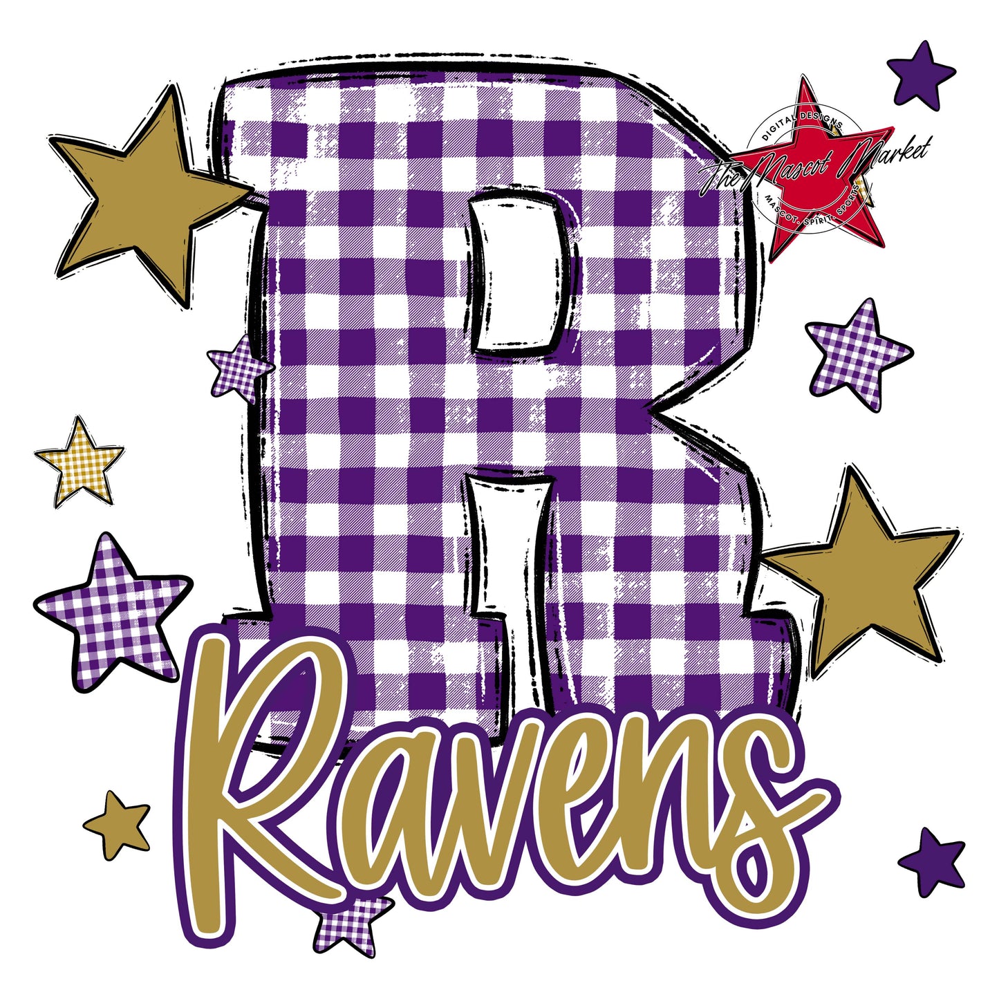 Ravens Plaid Star Design-Purple & Gold