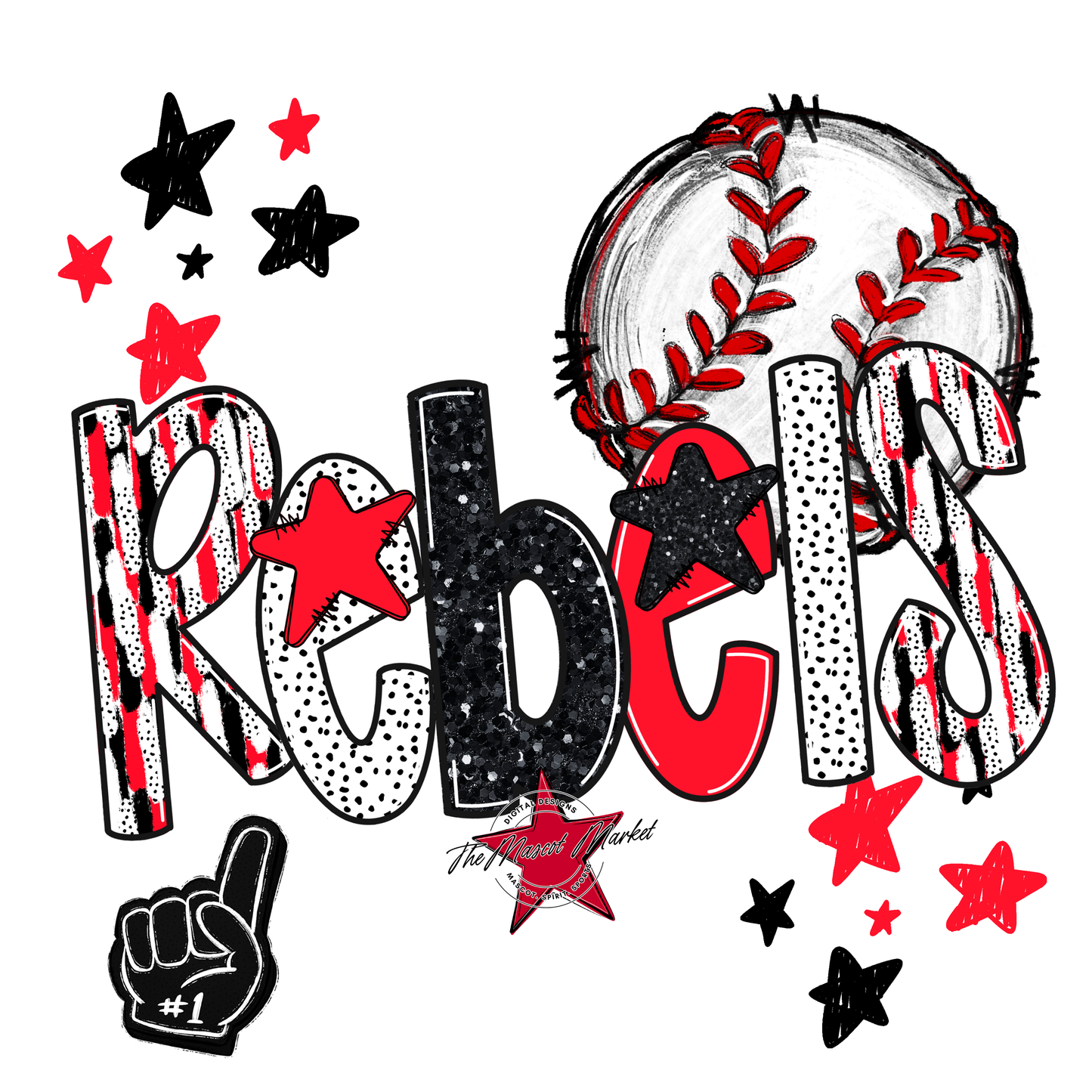 Rebels Baseball Scrape-Bright Red
