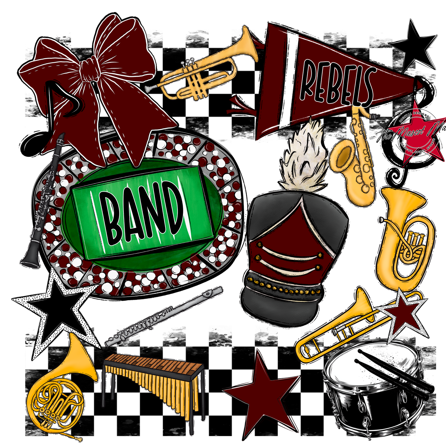 Rebels Checkers Band Spirit Design-Maroon