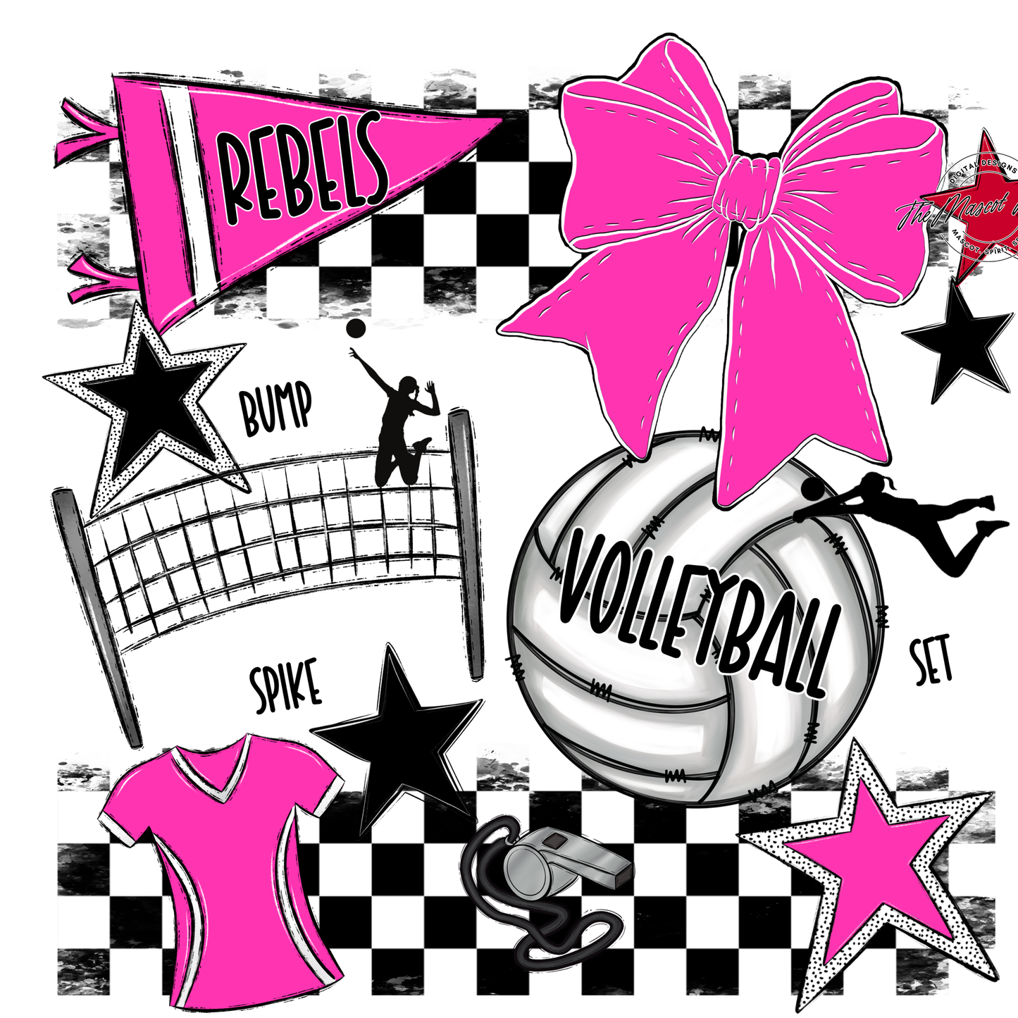 Rebels Checkers Volleyball Spirit Design-Pink