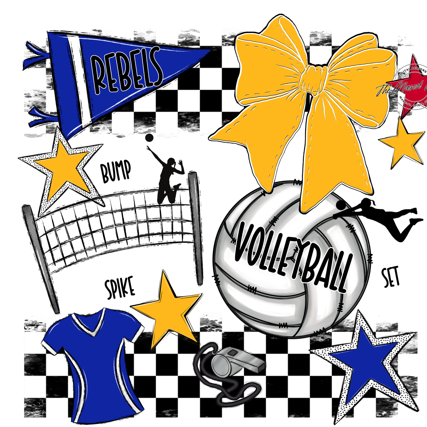 Rebels Checkers Volleyball Spirit Design-Royal Blue-Yellow