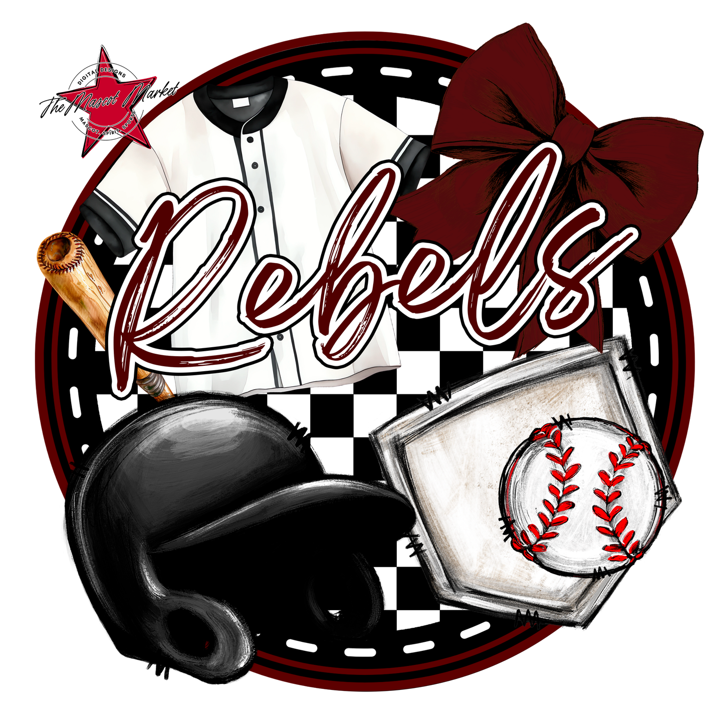Rebels Circle Baseball Design-Maroon