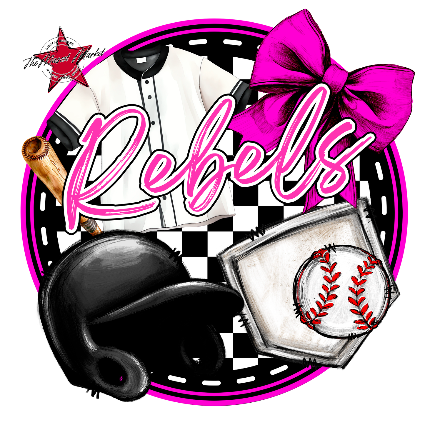 Rebels Circle Baseball Design-Pink