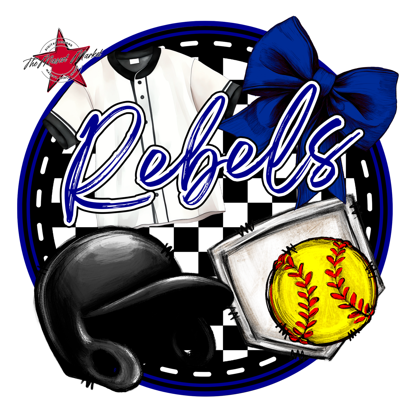 Rebels Circle Softball Design-Blue
