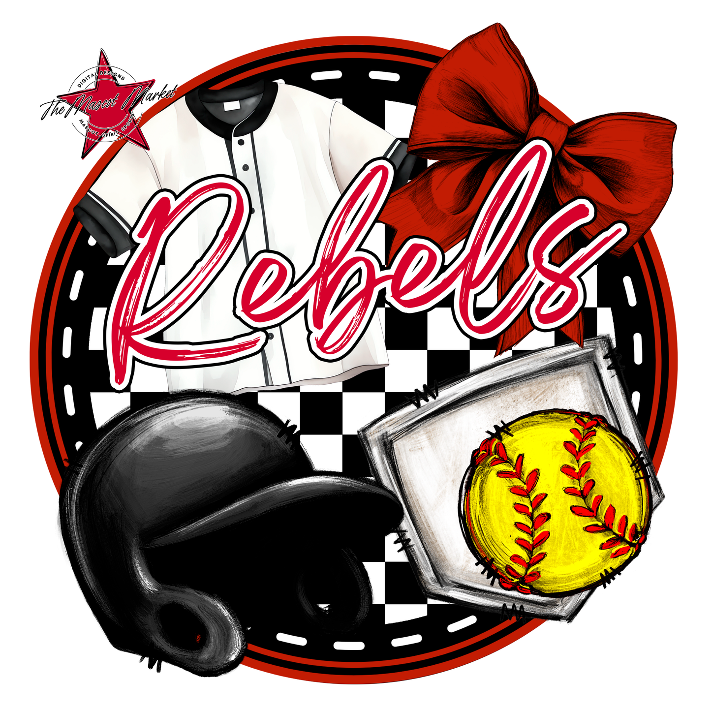 Rebels Circle Softball Design-Red