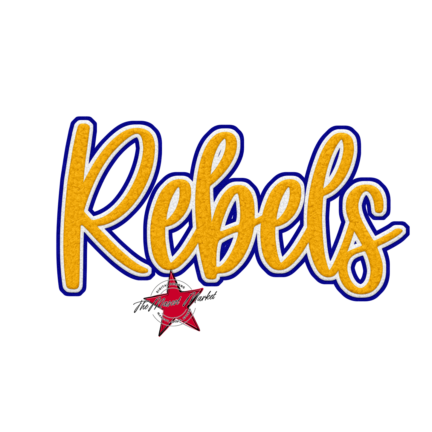 Rebels Faux Chenille Patch-Blue-Yellow