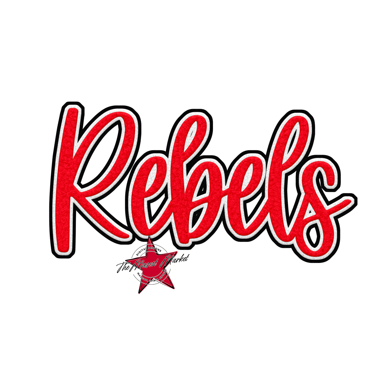 Rebels Faux Chenille Patch-Bright Red