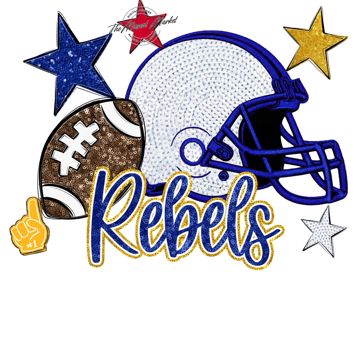 Rebels Football Embroidered Sequins Design-Blue & Yellow