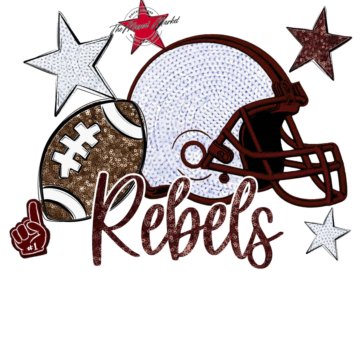 Rebels Football Embroidered Sequins Design-Maroon