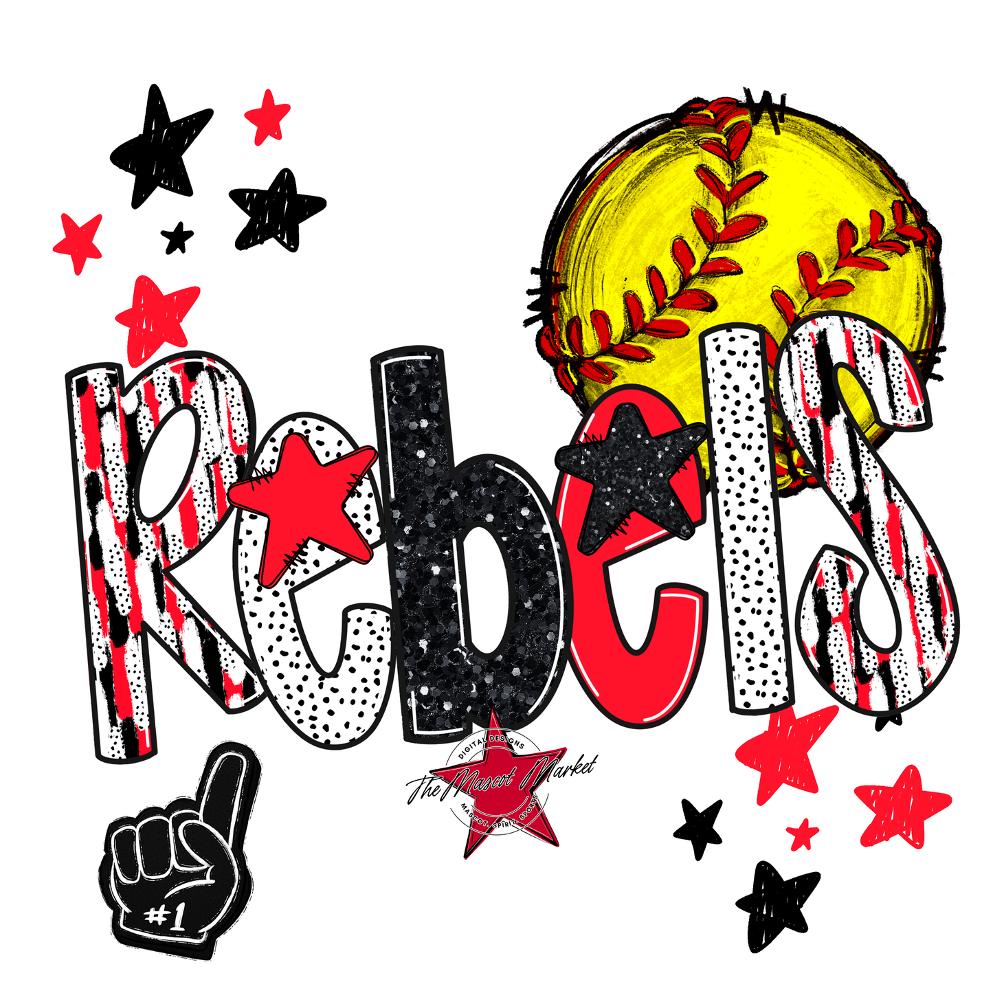 Rebels Softball Scrape-Bright Red