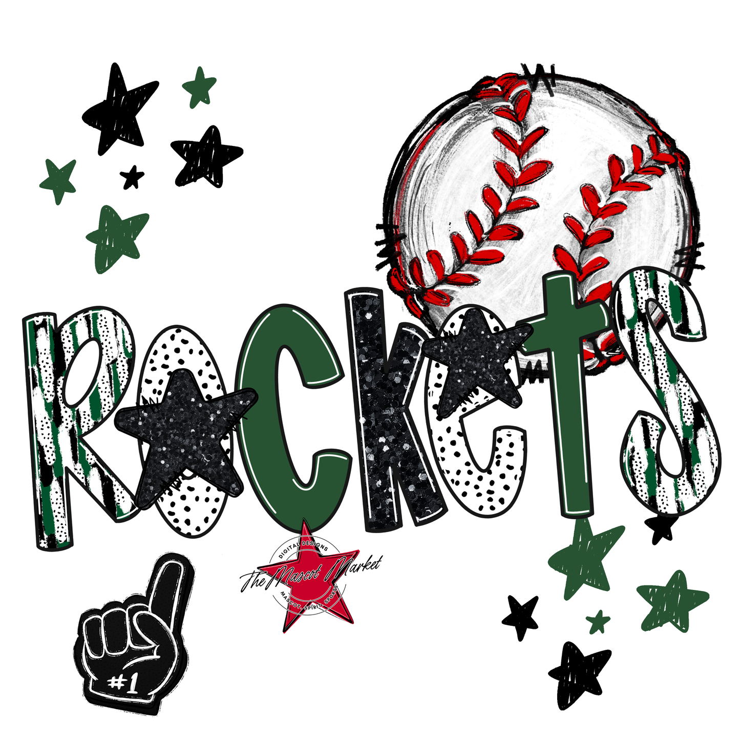 Rockets Baseball Scrape-Green
