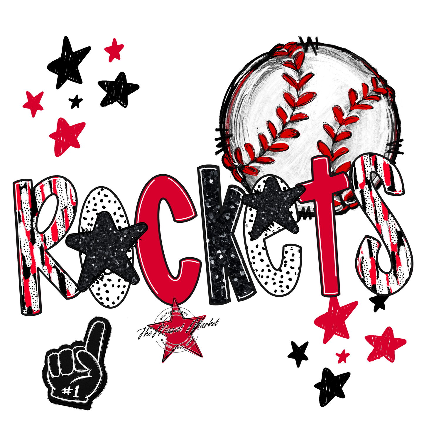 Rockets Baseball Scrape-Red