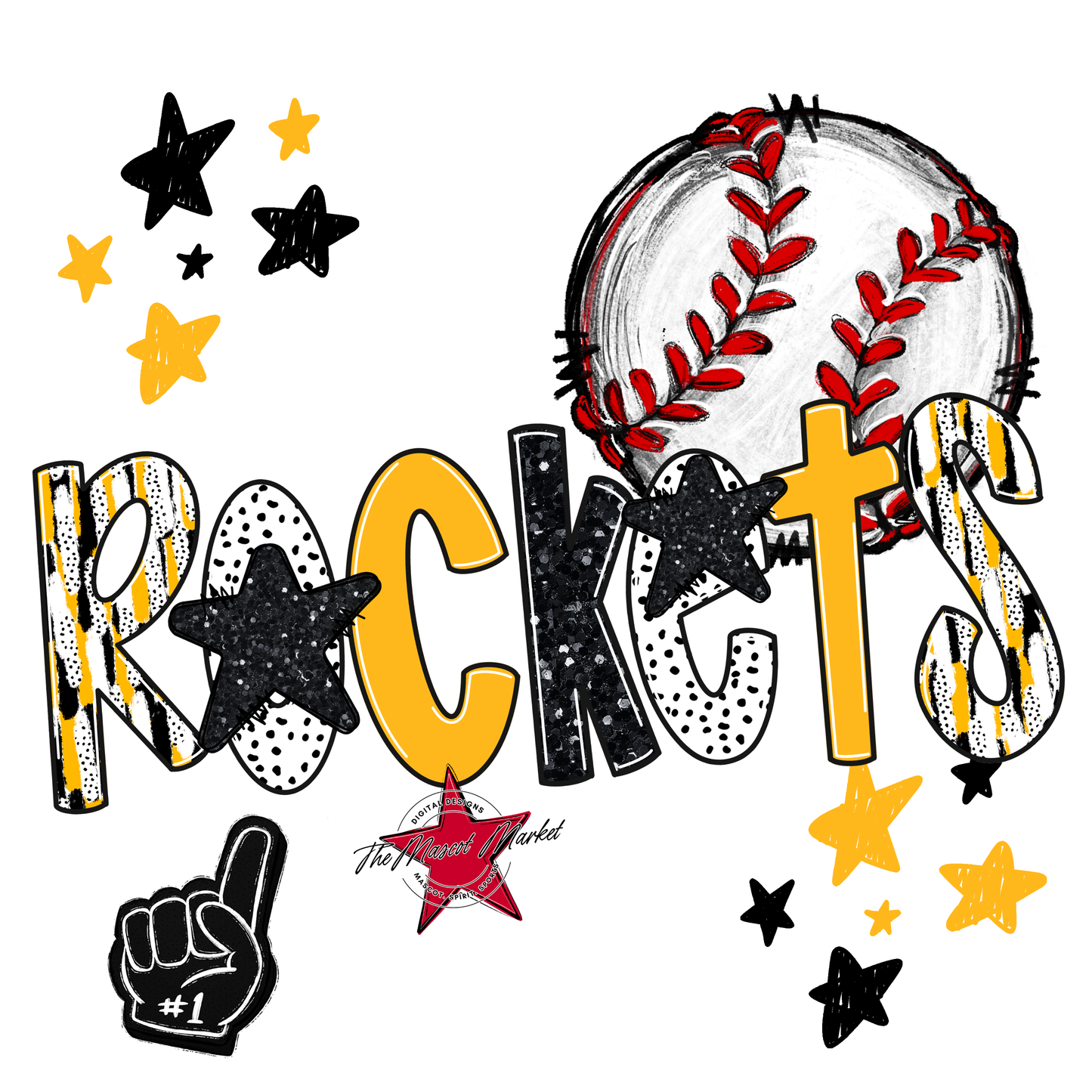 Rockets Baseball Scrape-Yellow