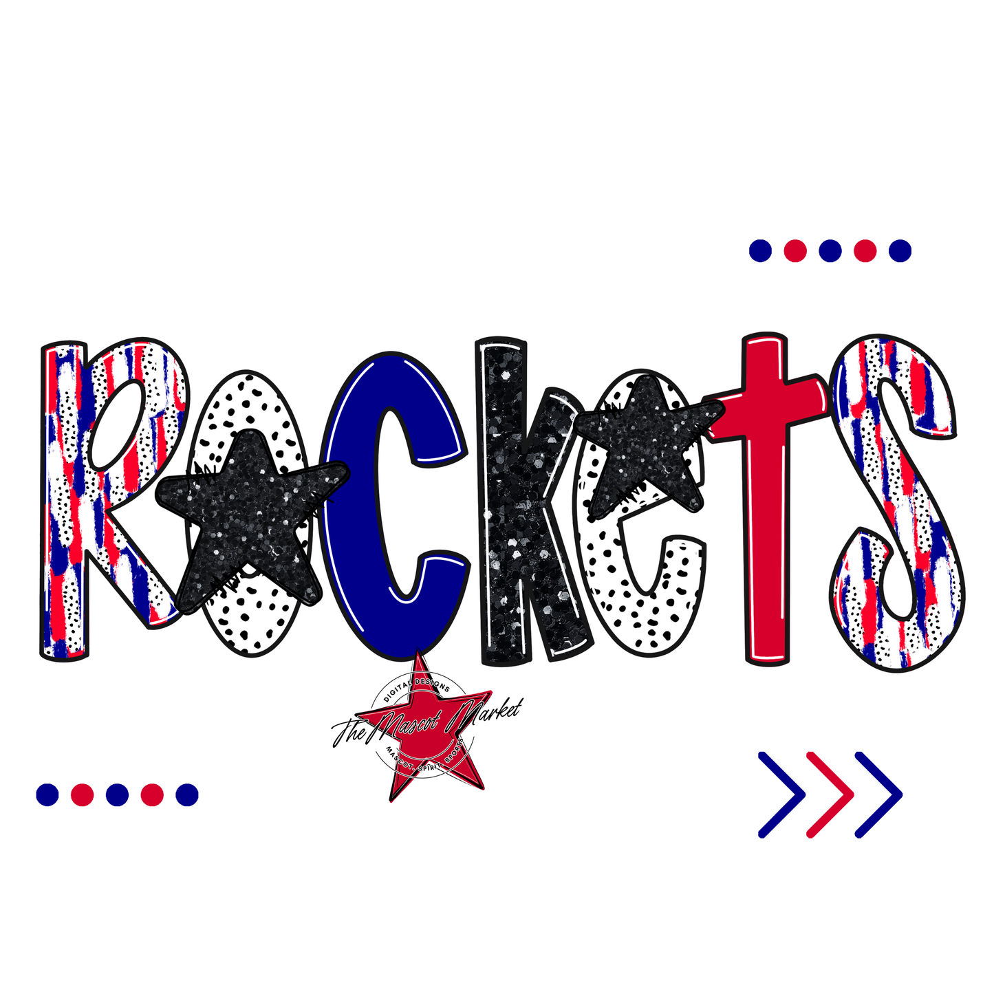 Rockets Brushstroke Alpha w Arrows-Blue-Red