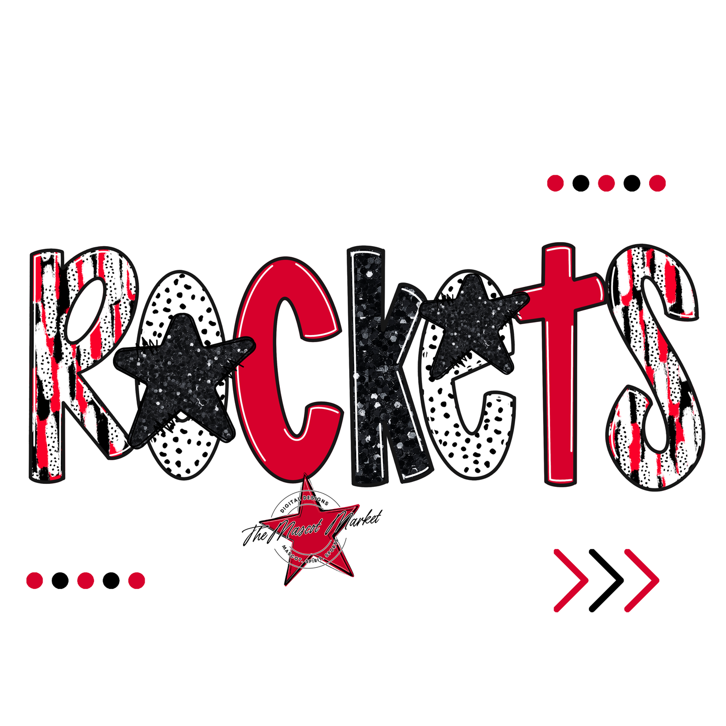 Rockets Brushstroke Alpha w Arrows-Red