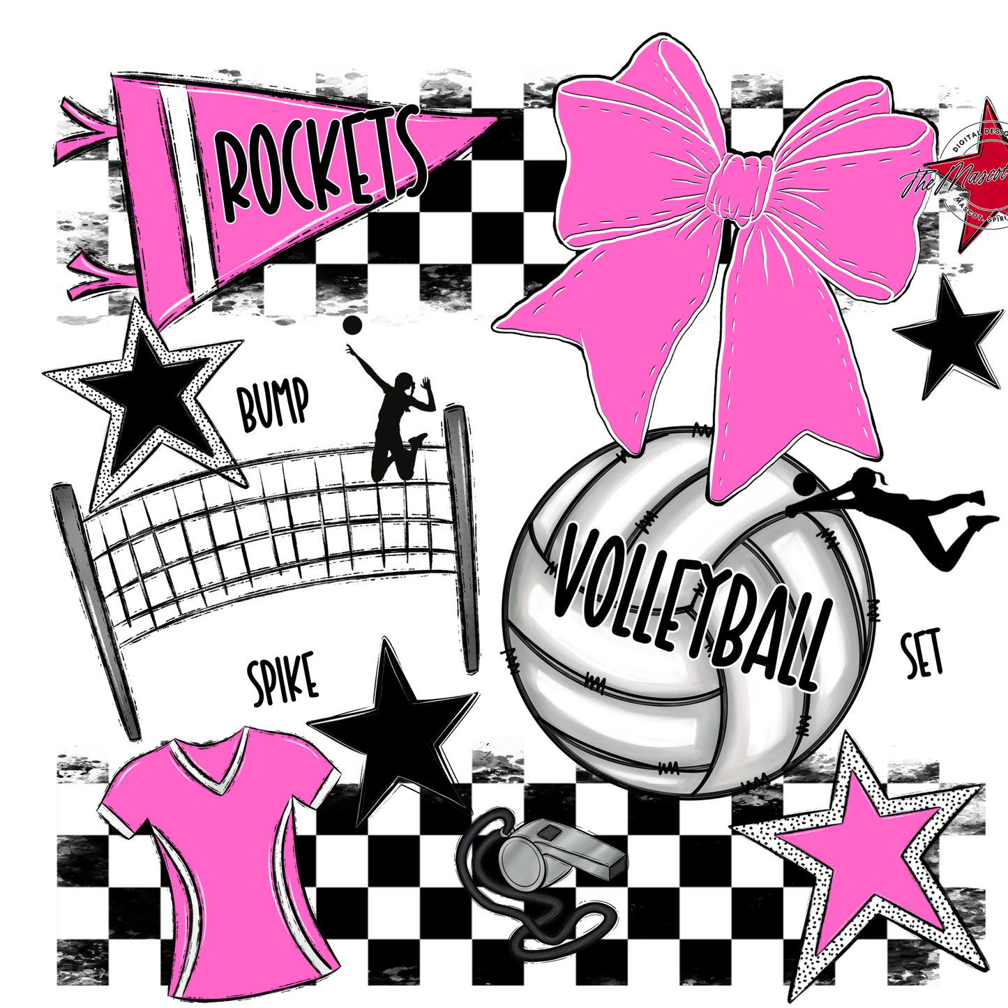 Rockets Checkers Volleyball Spirit Design-Baby Pink