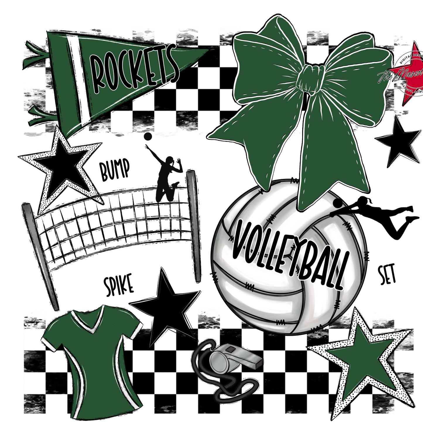 Rockets Checkers Volleyball Spirit Design-Green