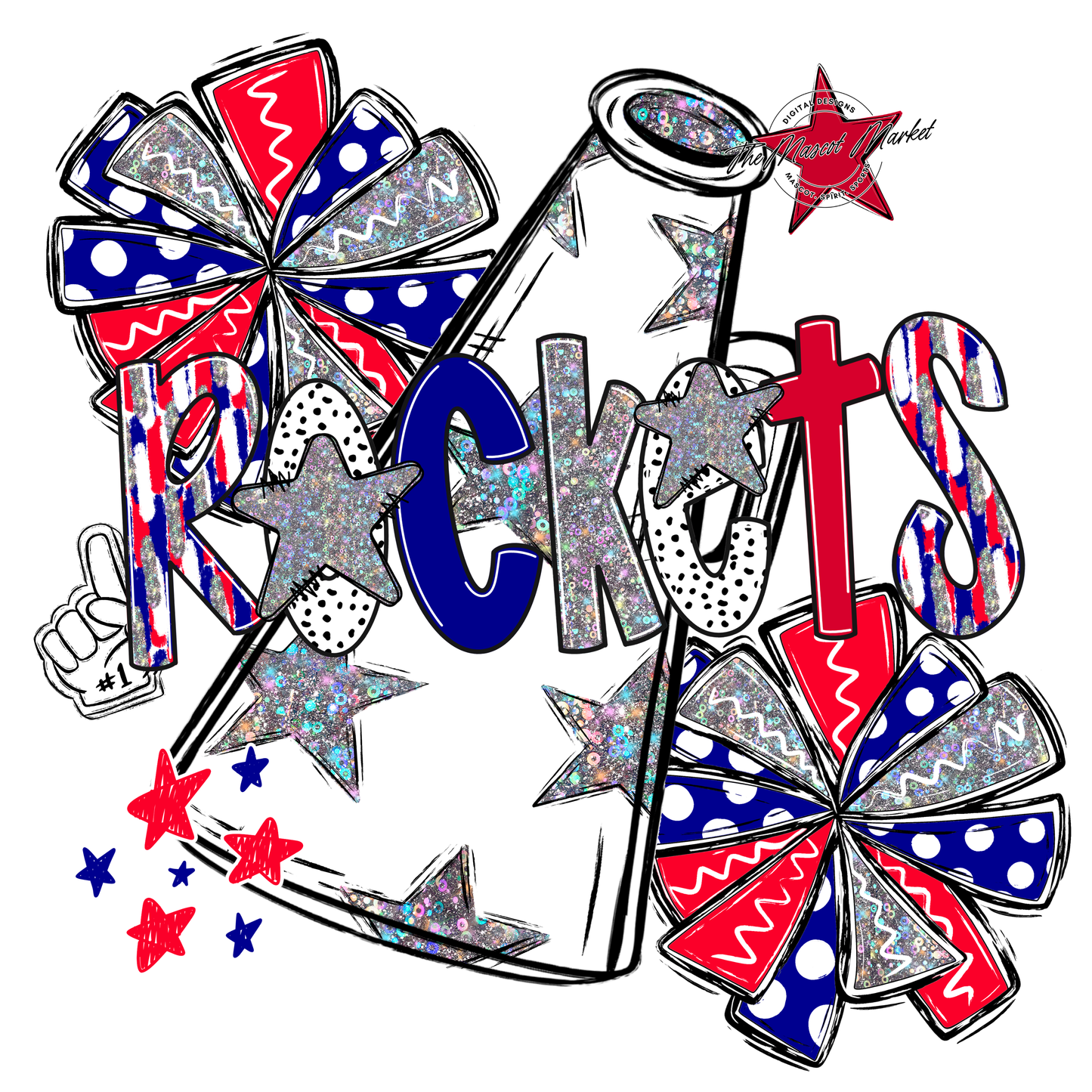 Rockets Cheer Megaphone Scrape-Blue-Red