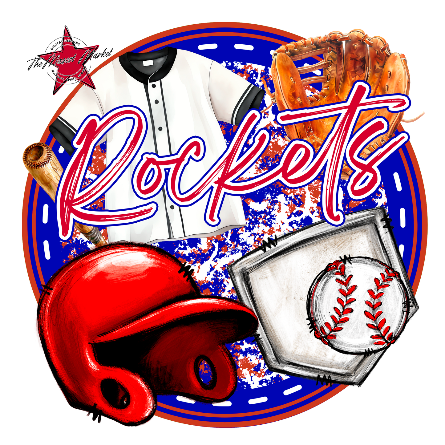 Rockets Circle Baseball Design-Blue-Red