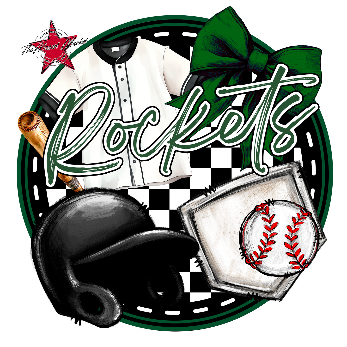 Rockets Circle Baseball Design-Green