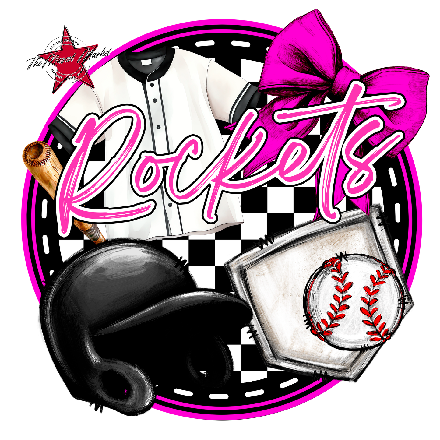 Rockets Circle Baseball Design-Pink