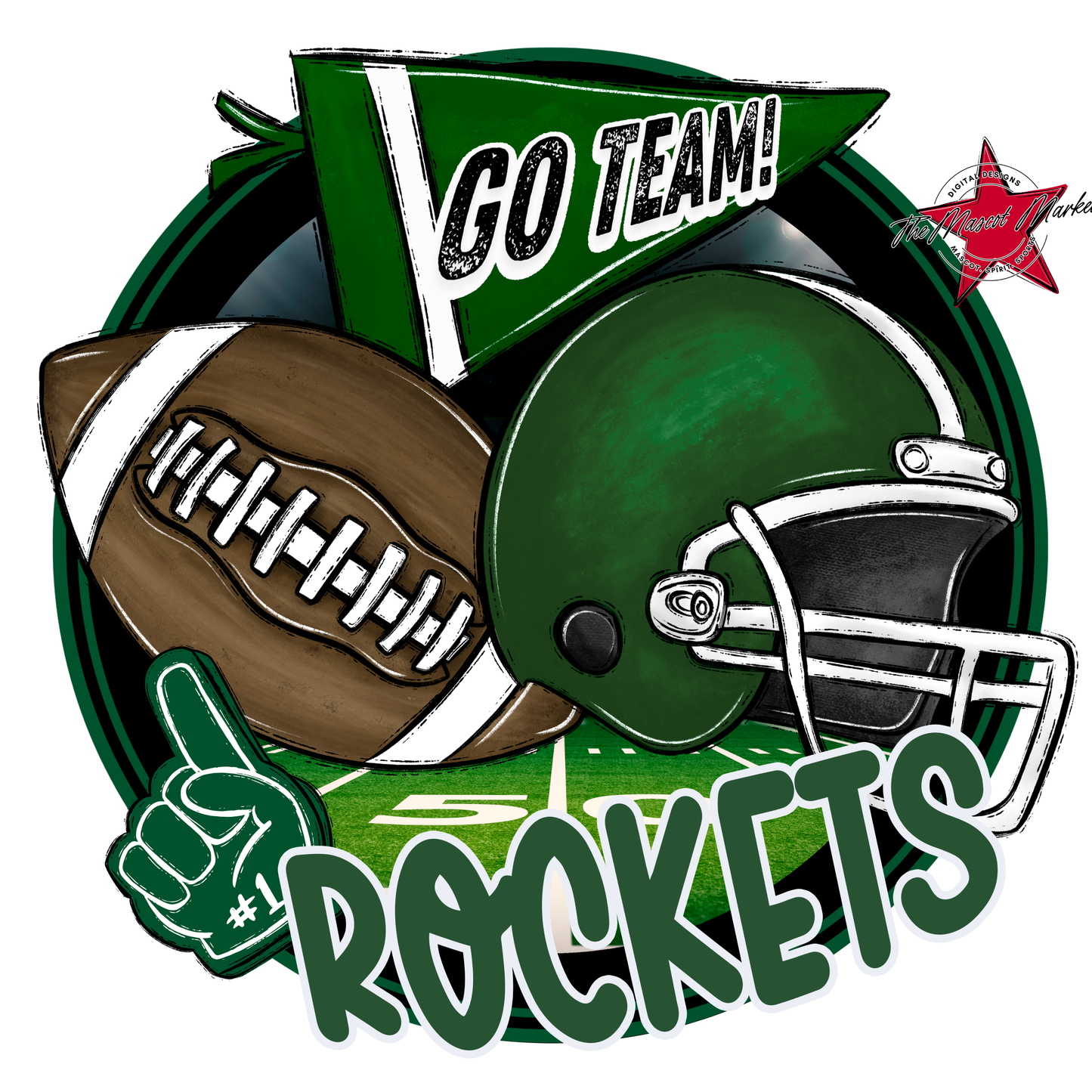 Rockets Circle Football Design-Green