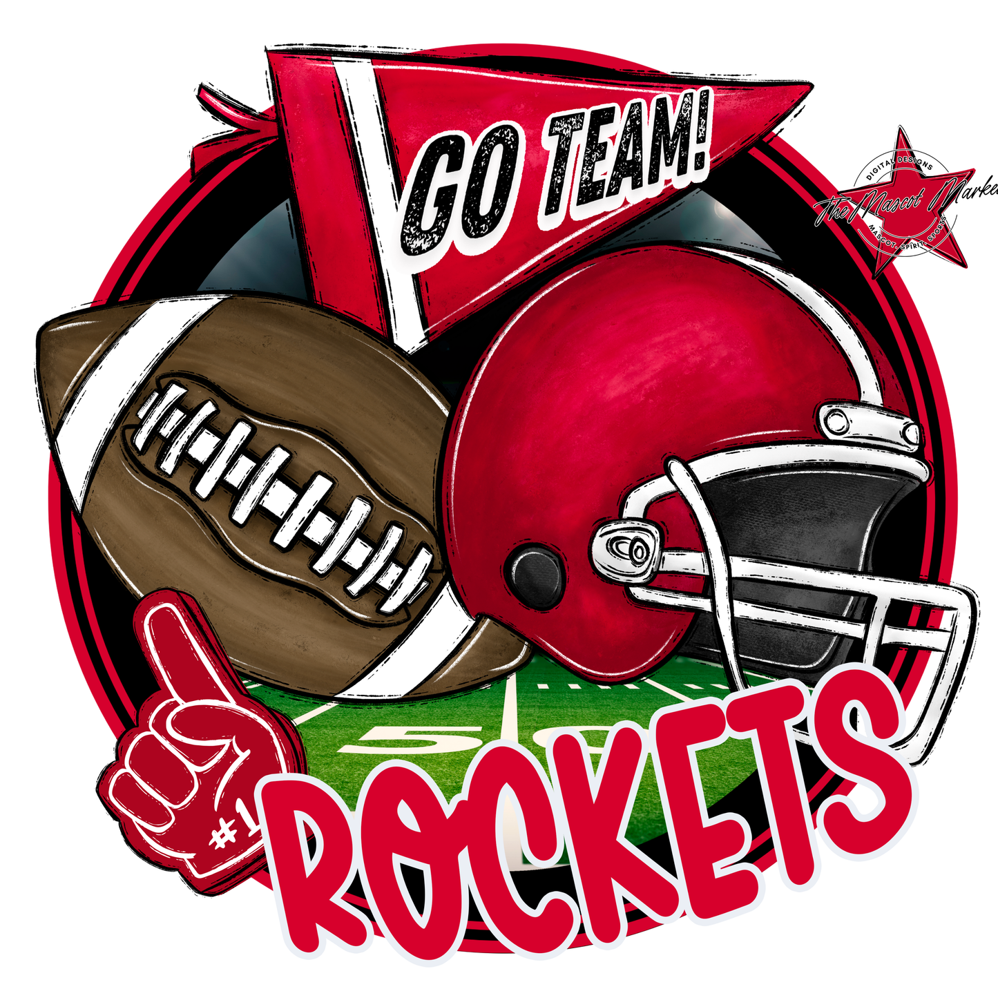 Rockets Circle Football Design-Red