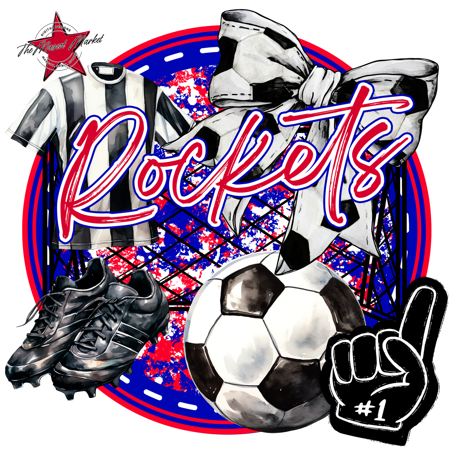 Rockets Circle Soccer Design-Blue-Red