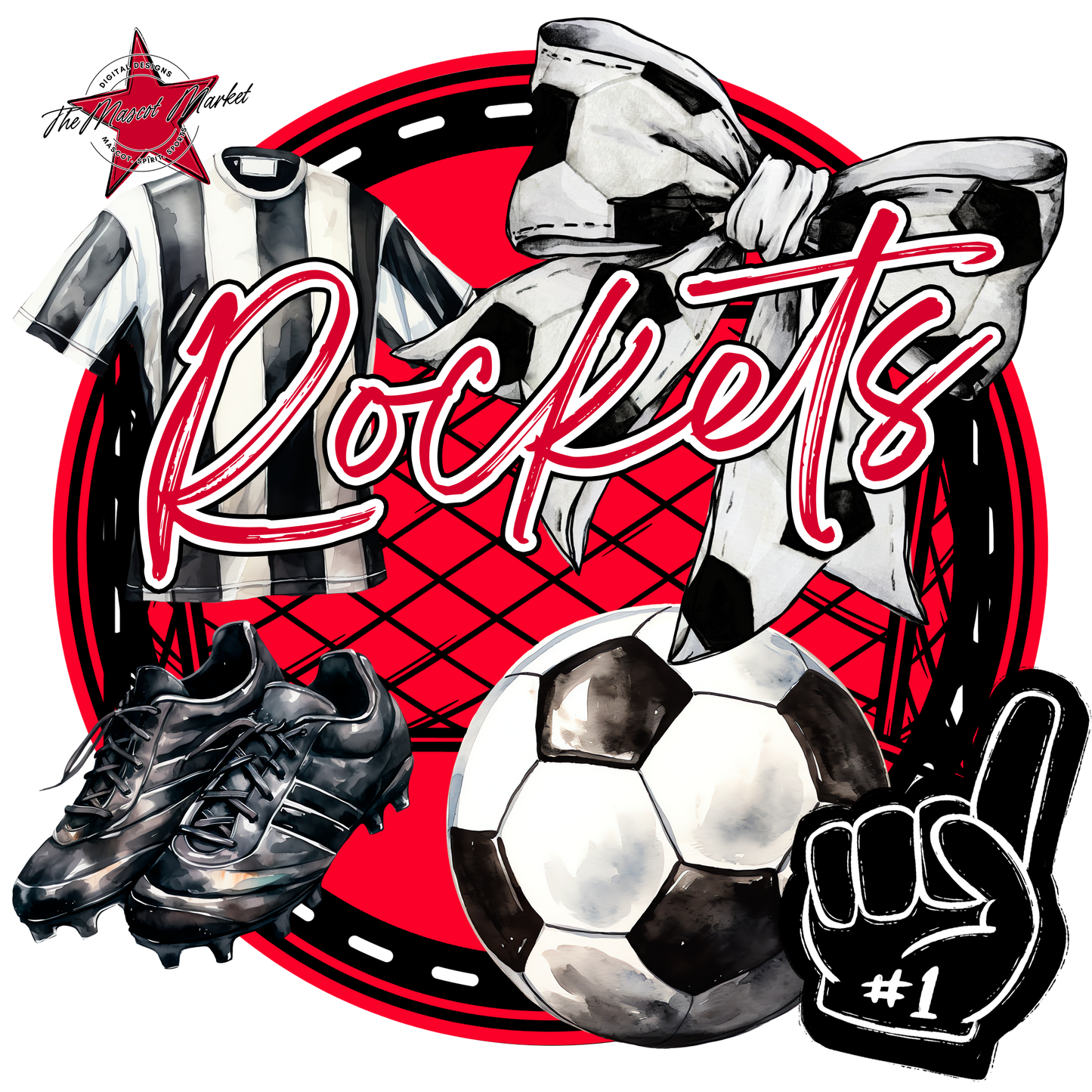 Rockets Circle Soccer Design-Red