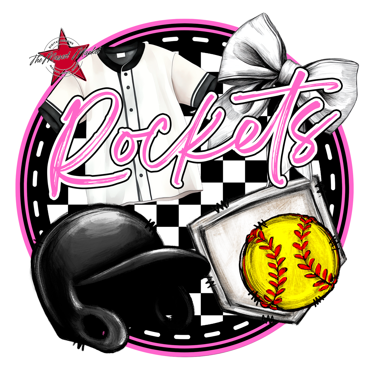 Rockets Circle Softball Design-Baby Pink