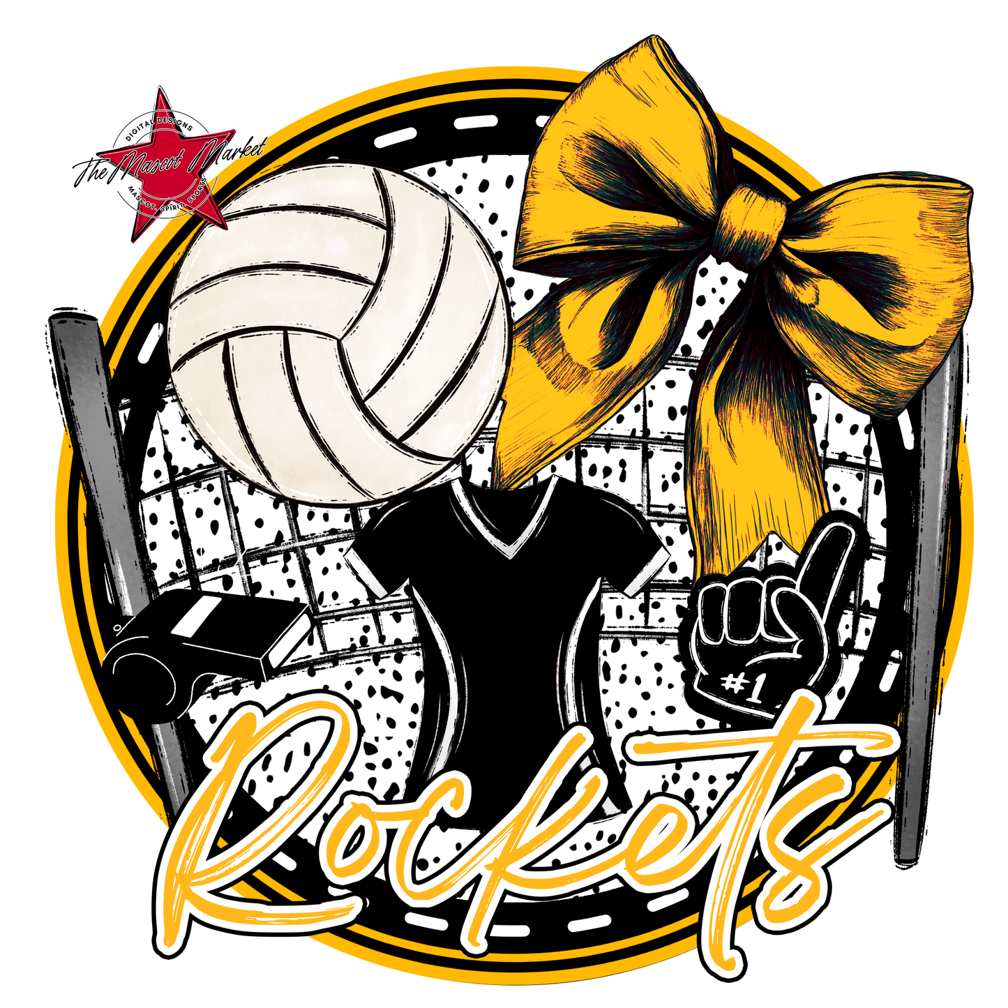 Rockets Circle Volleyball Design-Yellow