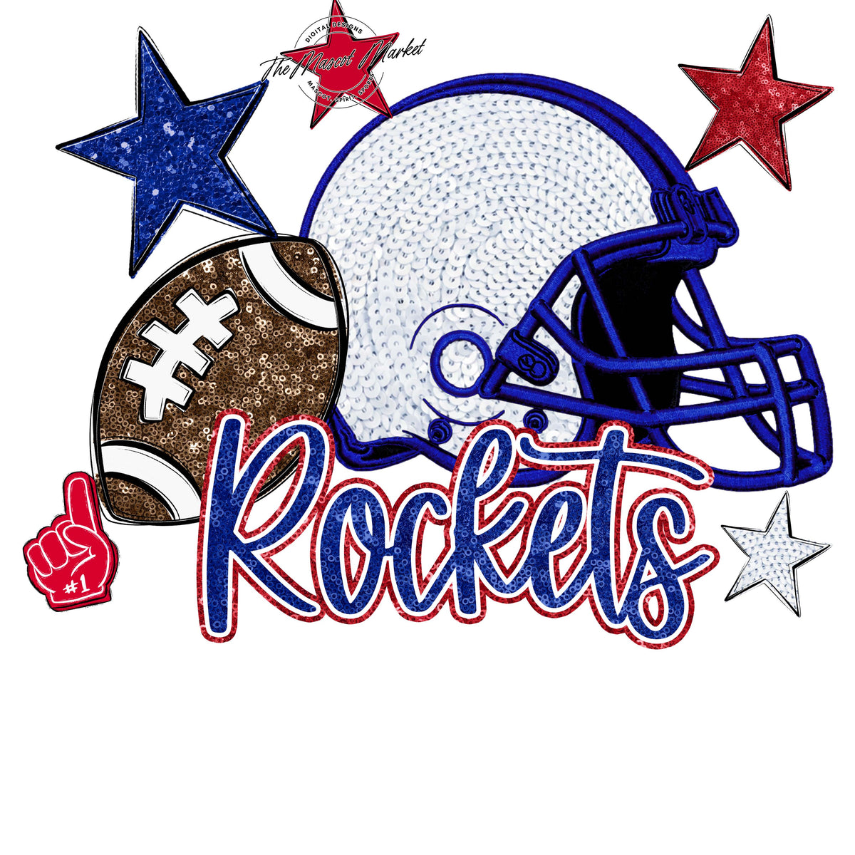 Rockets Football Embroidered Sequins Design-Blue & Red