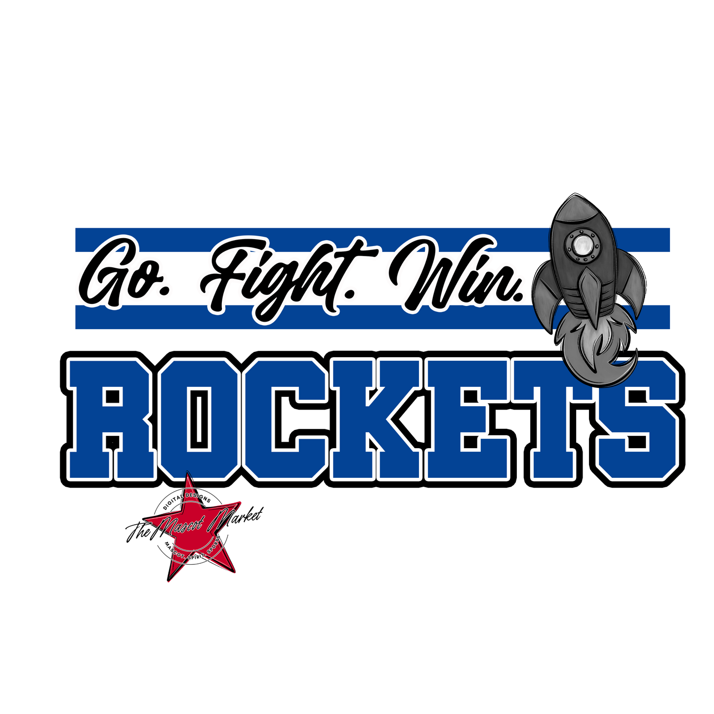 Rockets Go Fight Win Mascot Lines-Off Blue