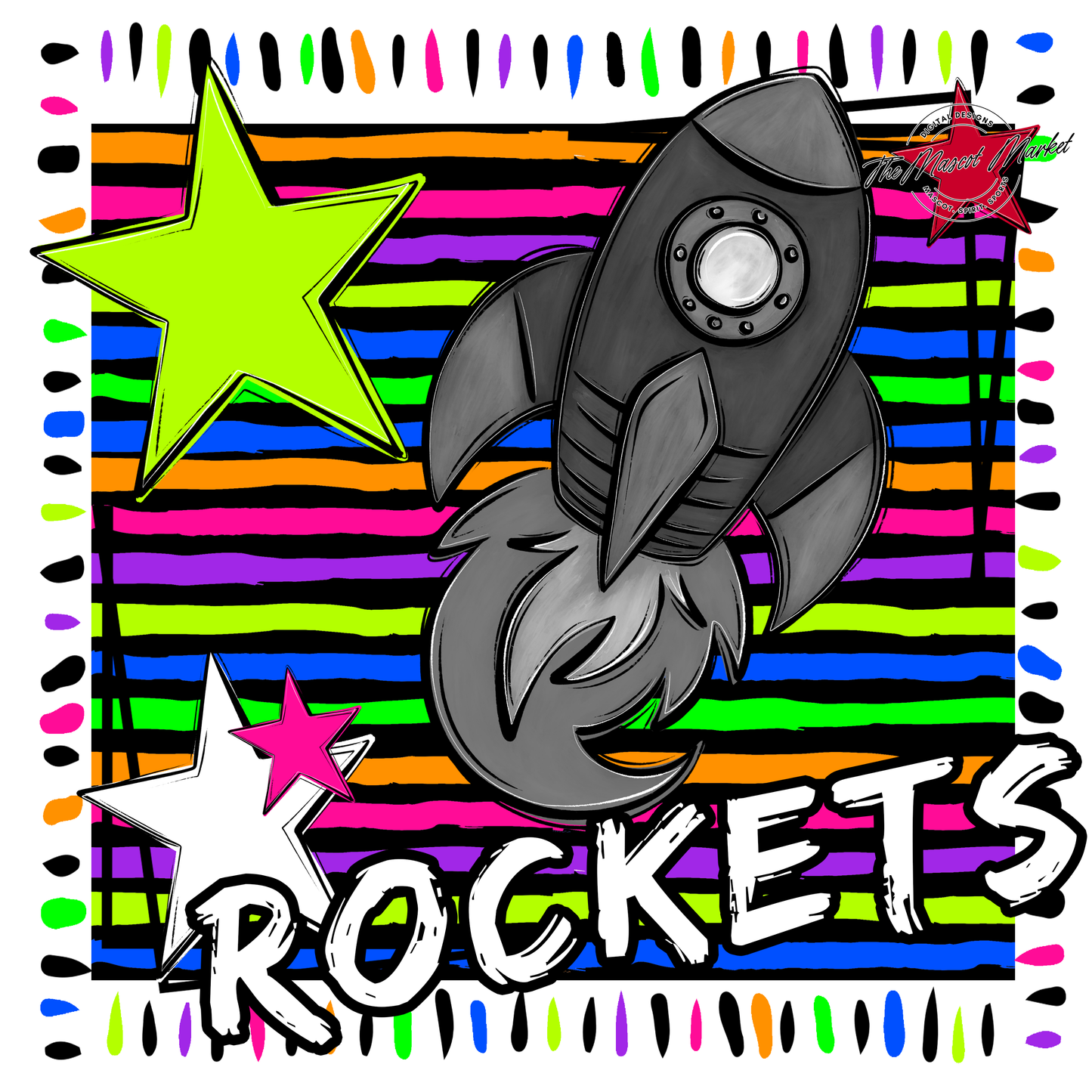Rockets Mascot Frame-Neon Black