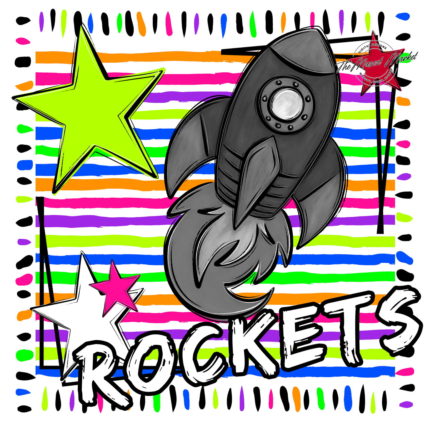 Rockets Mascot Frame-Neon White