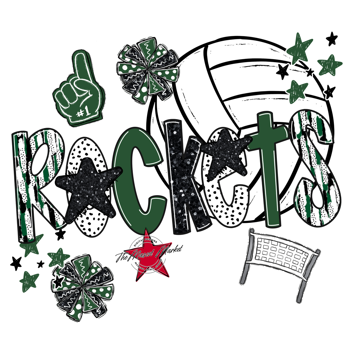 Rockets Volleyball Scrape-Green