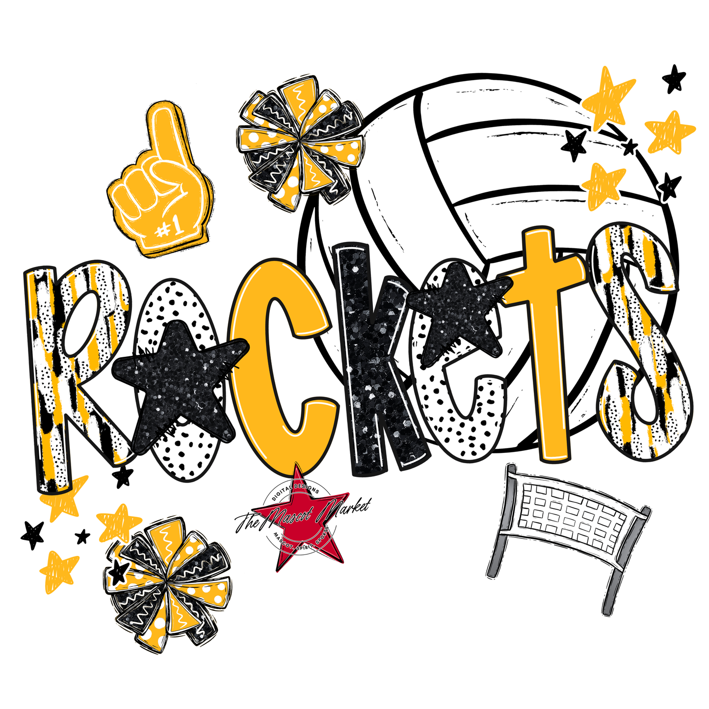 Rockets Volleyball Scrape-Yellow