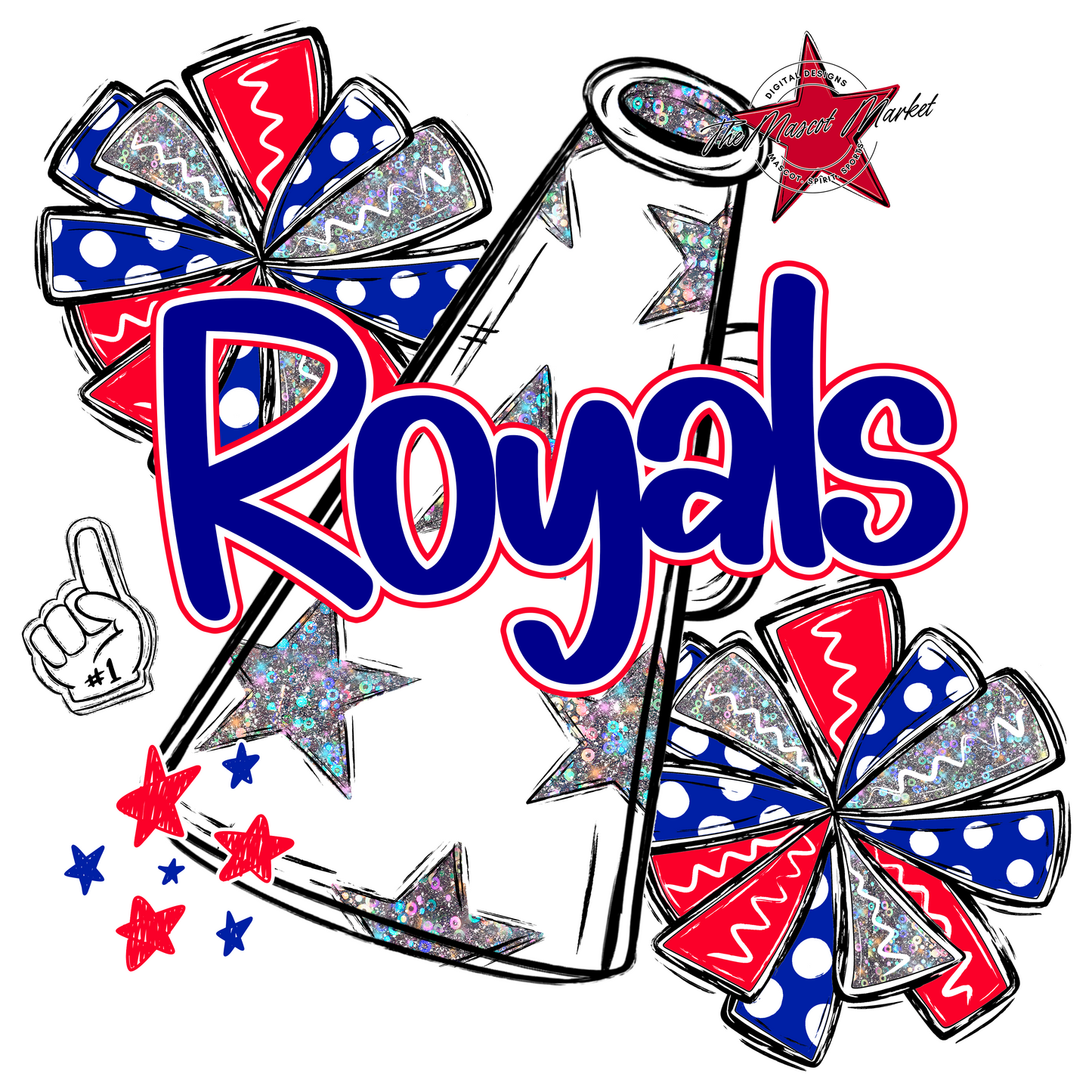 Royals Cheer Megaphone Design-Royal Blue & Red