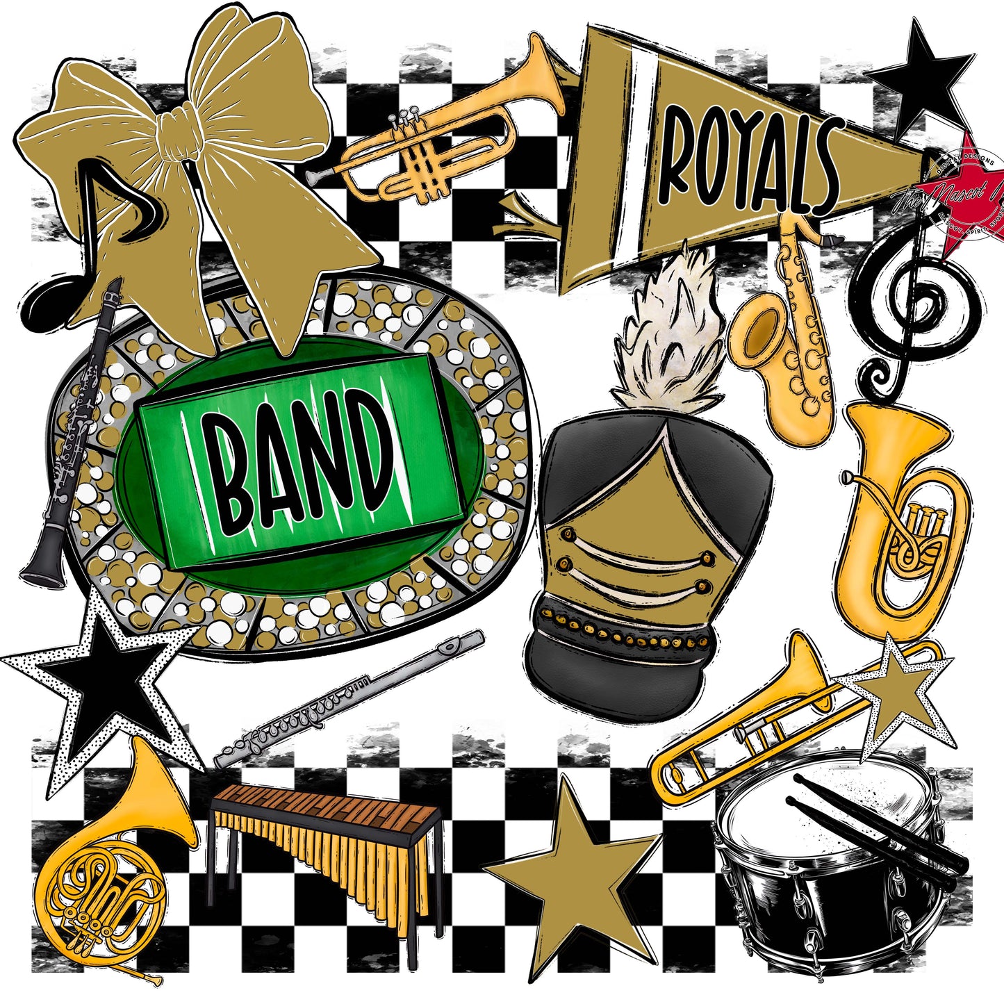 Royals Checkers Band Design-Gold