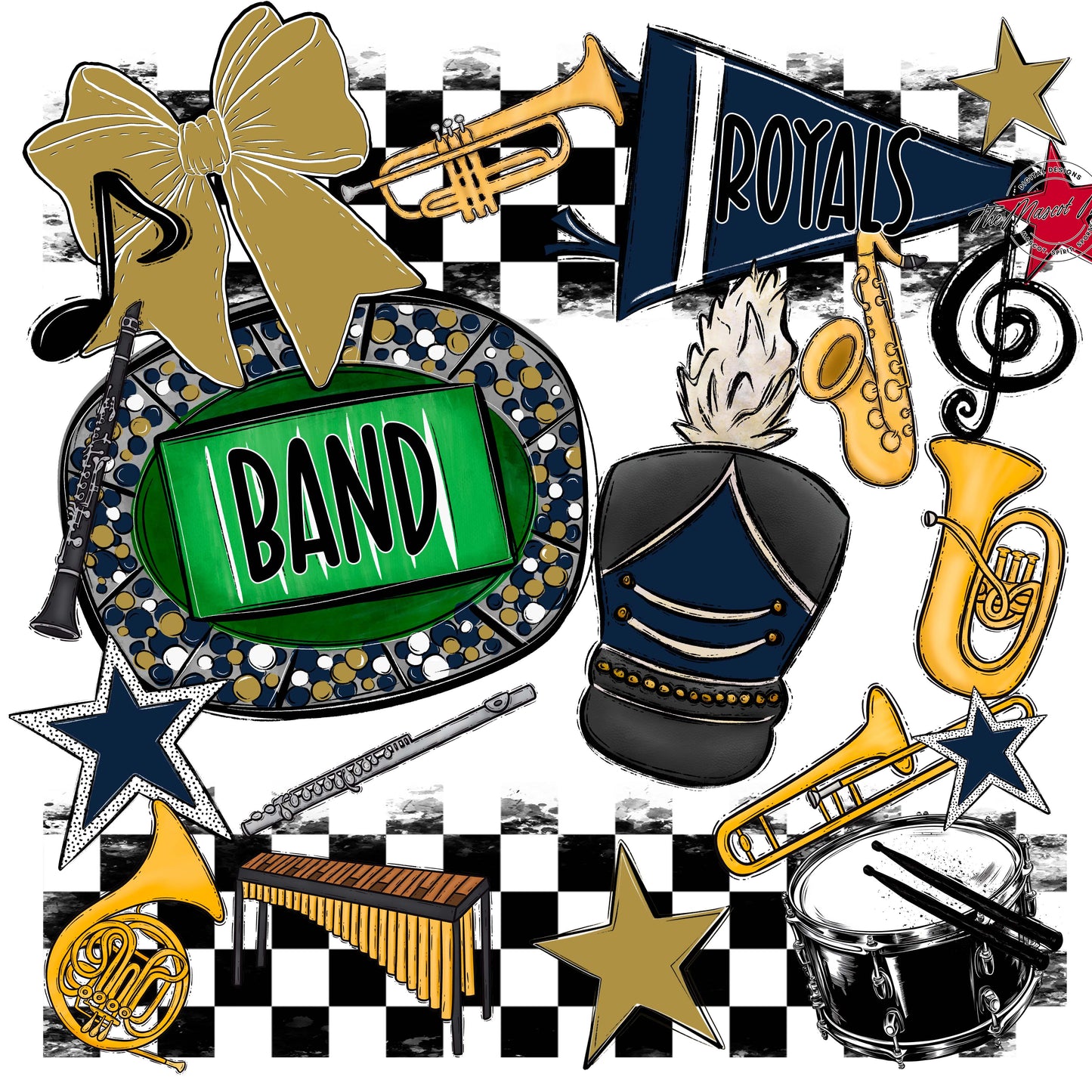 Royals Checkers Band Design-Navy & Gold