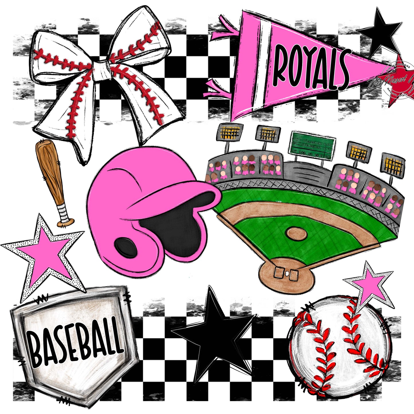 Royals Checkers Baseball Design-Baby Pink