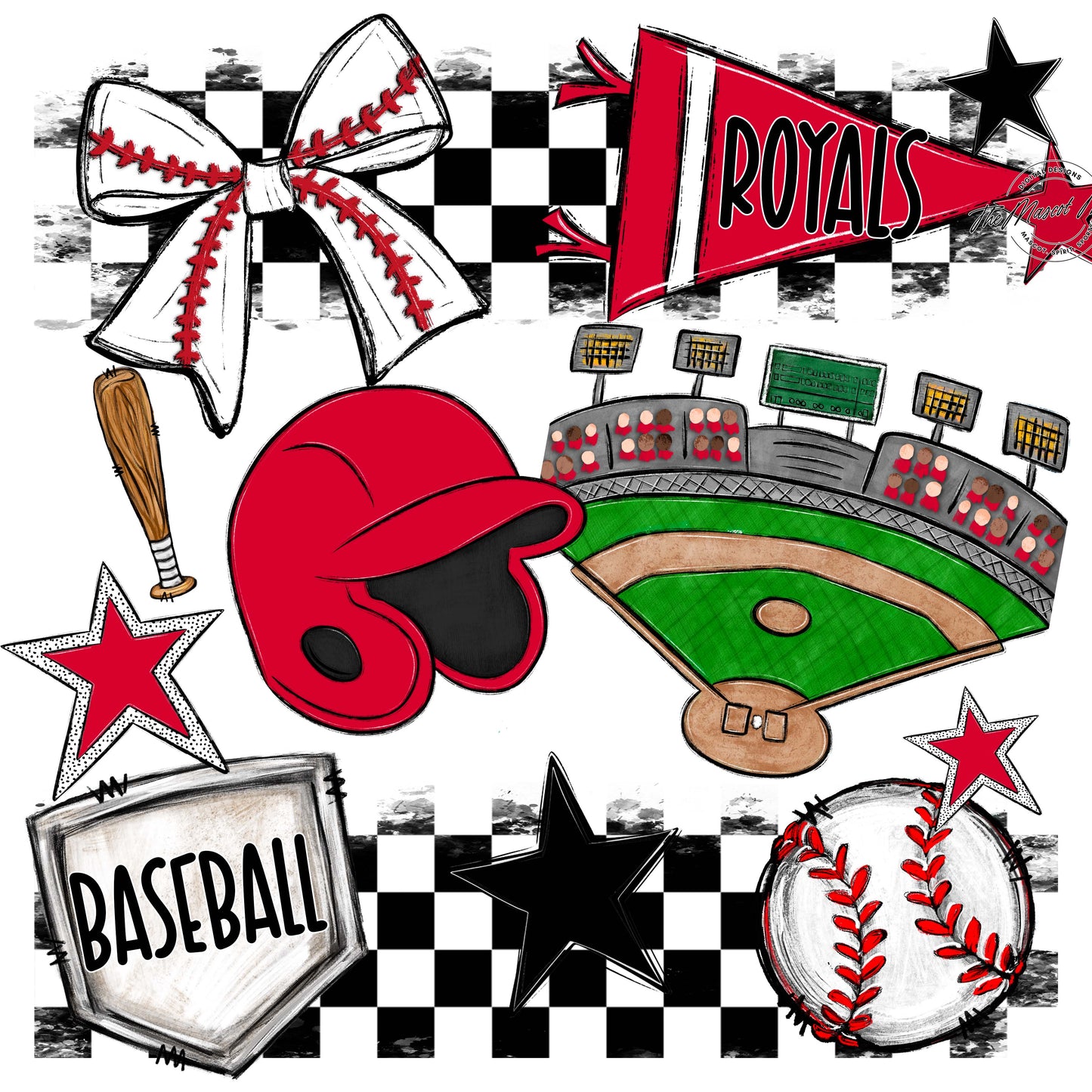 Royals Checkers Baseball Design-Red
