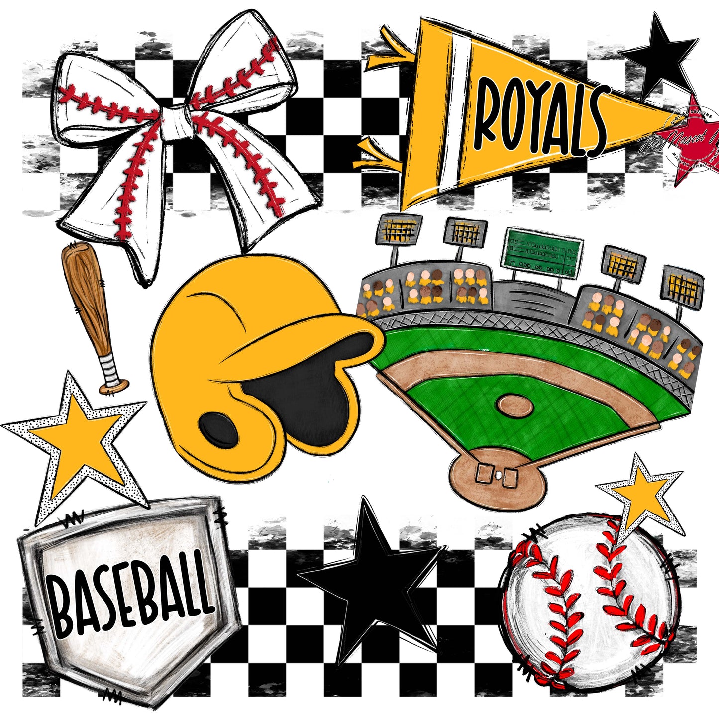 Royals Checkers Baseball Design-Yellow