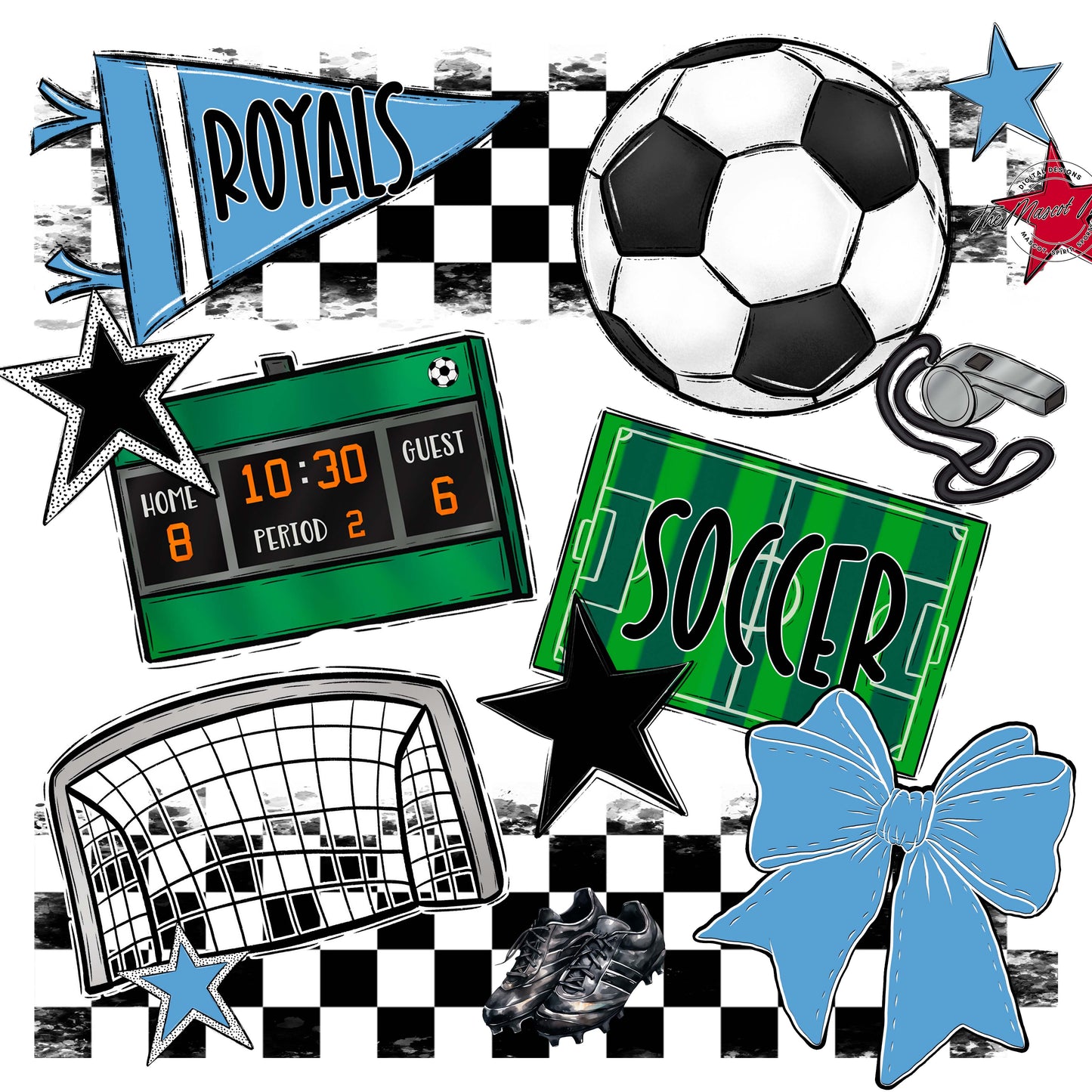 Royals Checkers Soccer Design-Carolina Blue