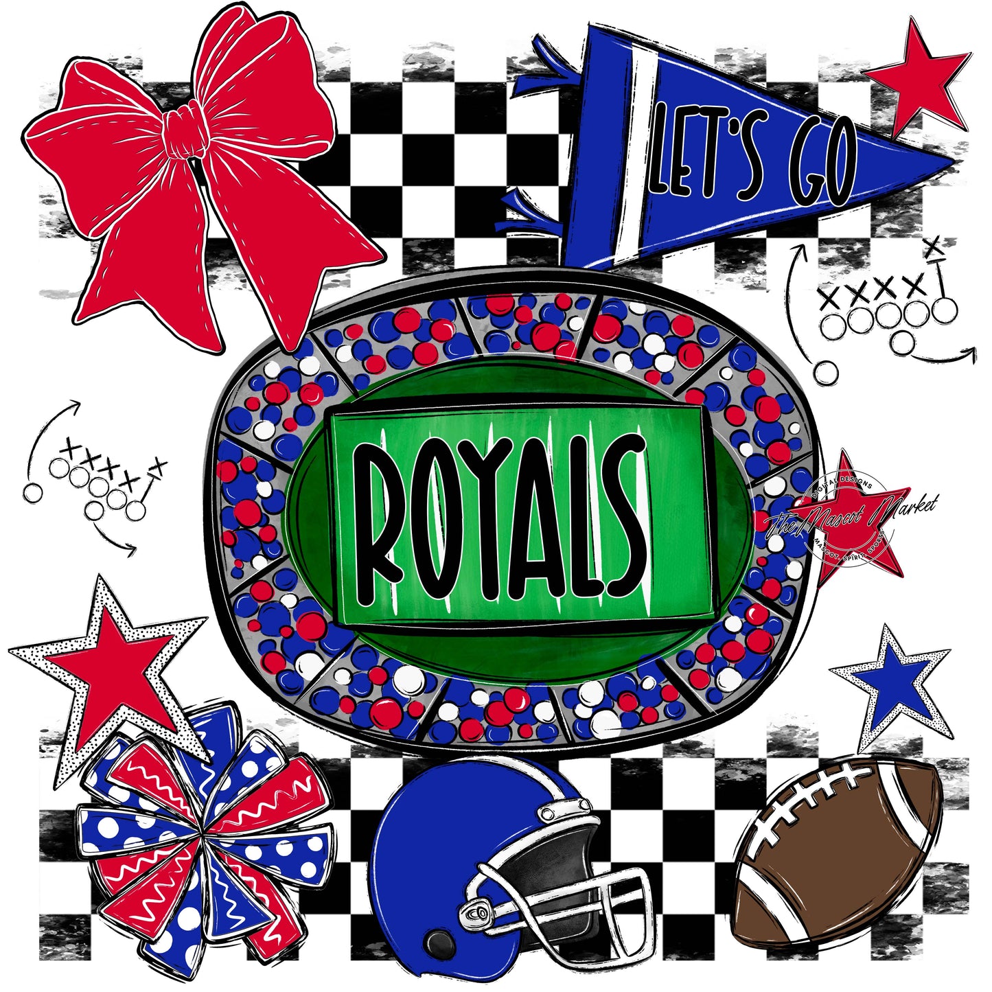 Royals Checkers Spirit Design-Royal Blue & Red