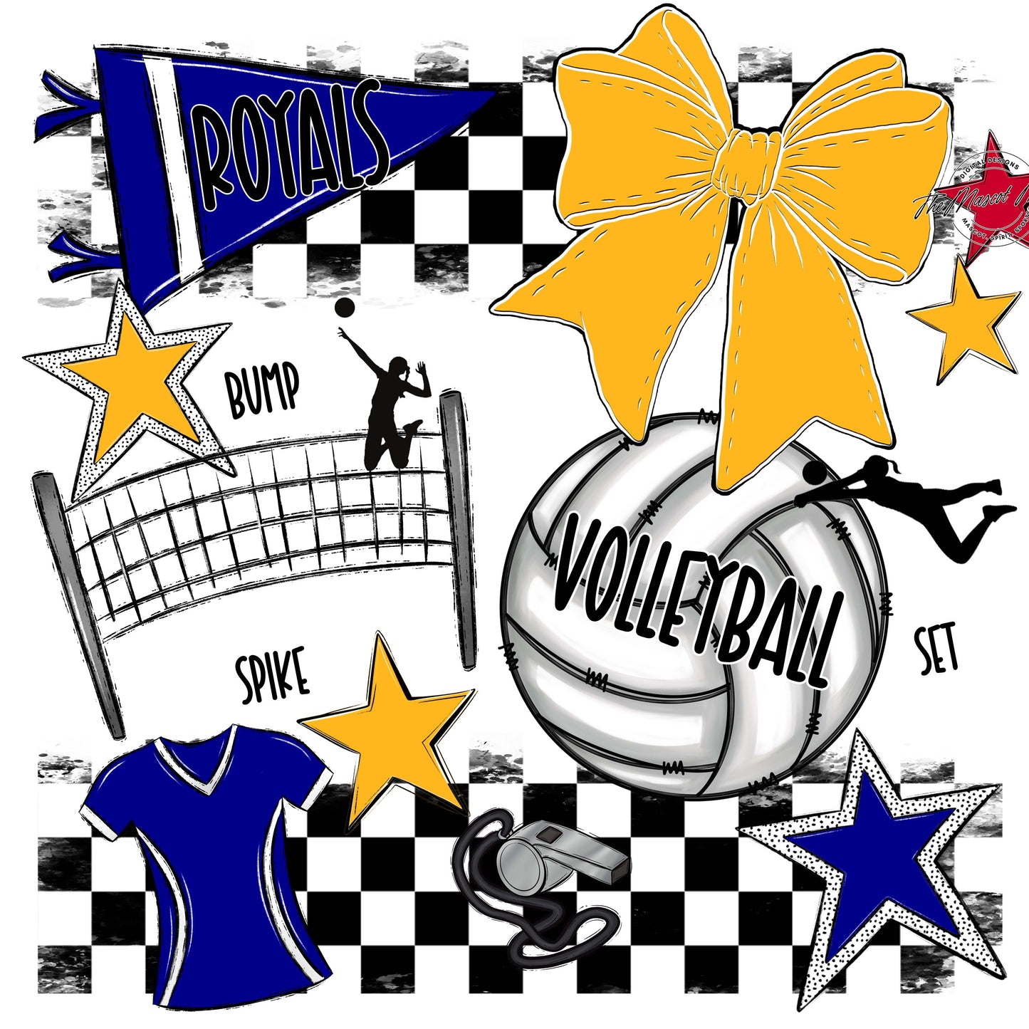 Royals Checkers Volleyball Design-Blue & Yellow