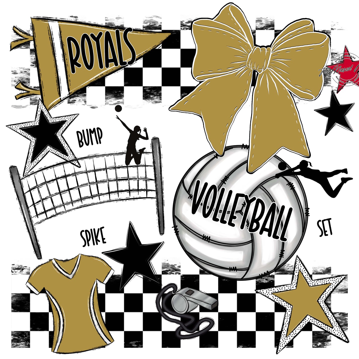 Royals Checkers Volleyball Design-Gold
