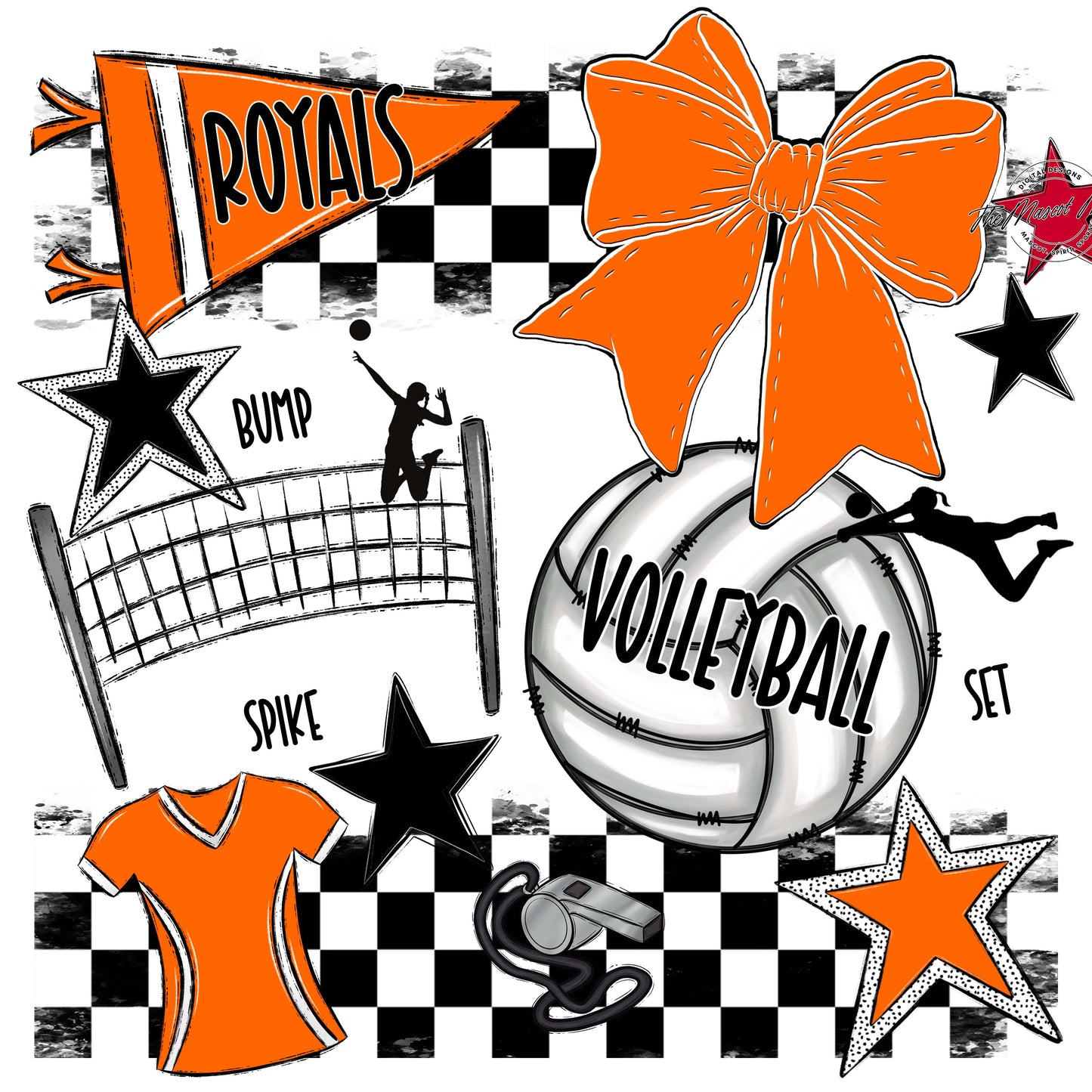 Royals Checkers Volleyball Design-Orange