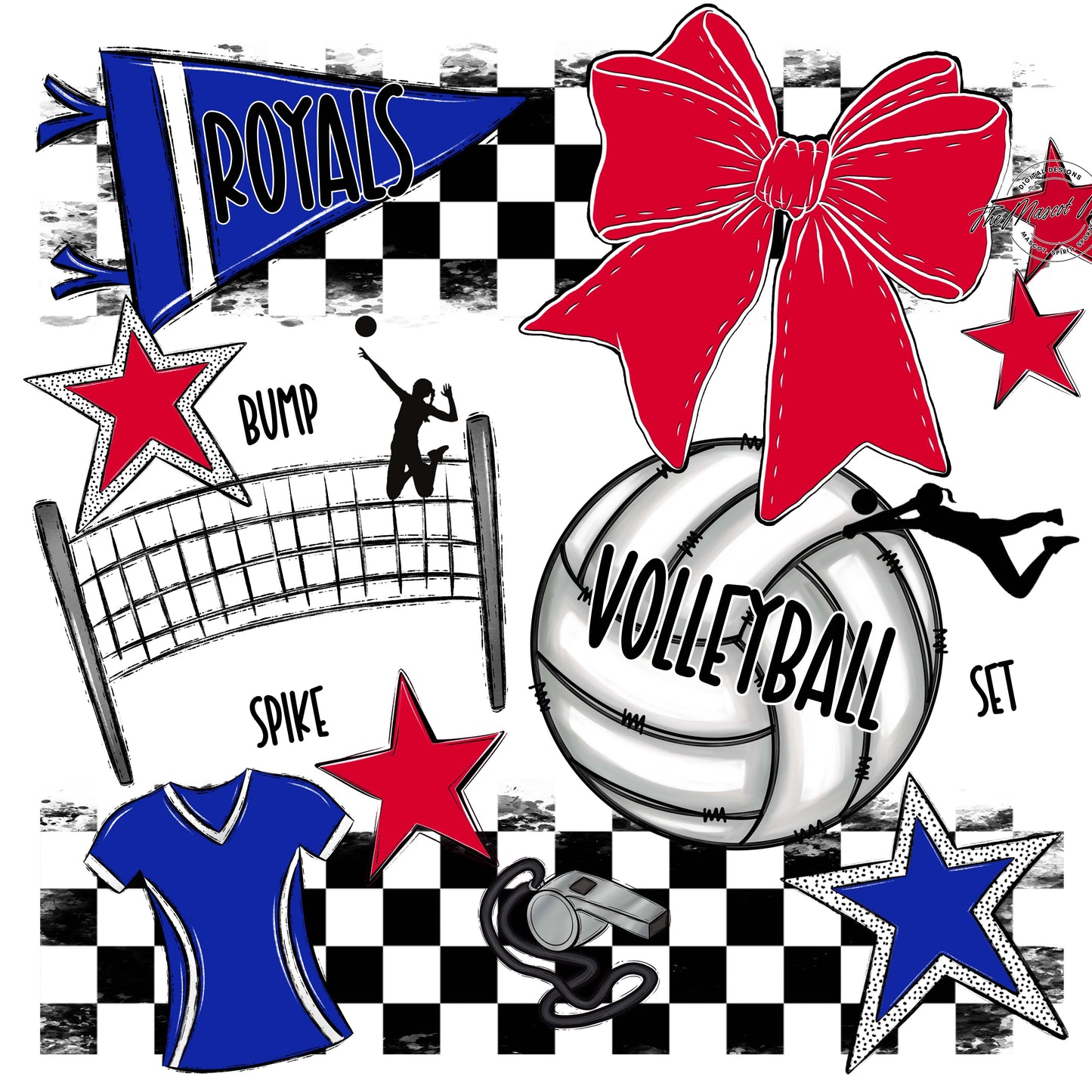 Royals Checkers Volleyball Design-Royal Blue & Red